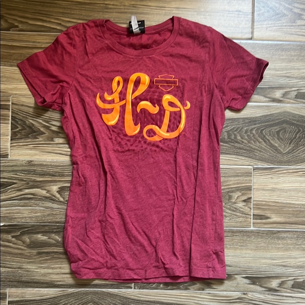 Harley-Davidson Maroon T-Shirt with Orange Logo